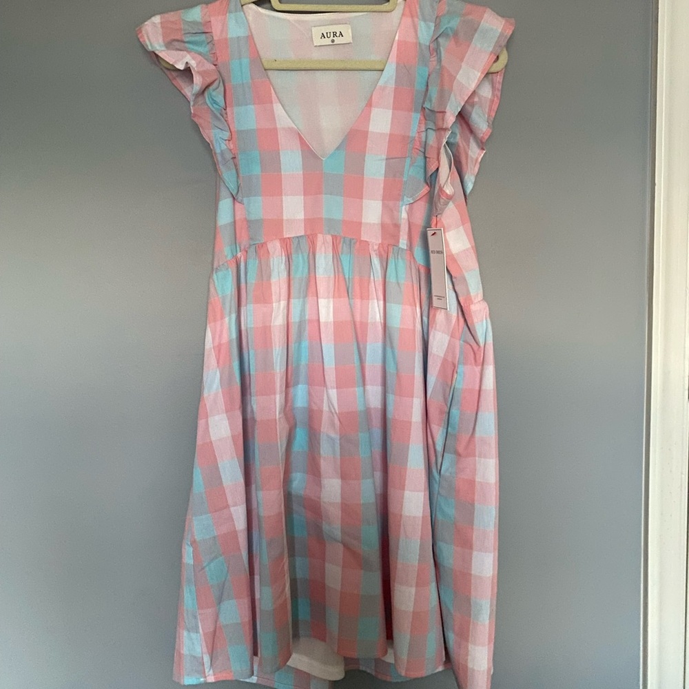 Brand new pink and blue plaid dress